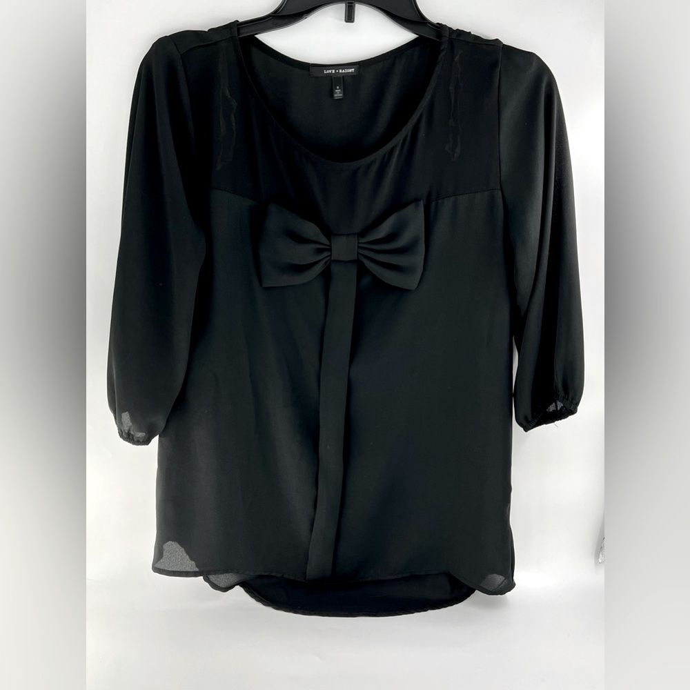 Love Haight Black Semi Sheer Blouse with Bow